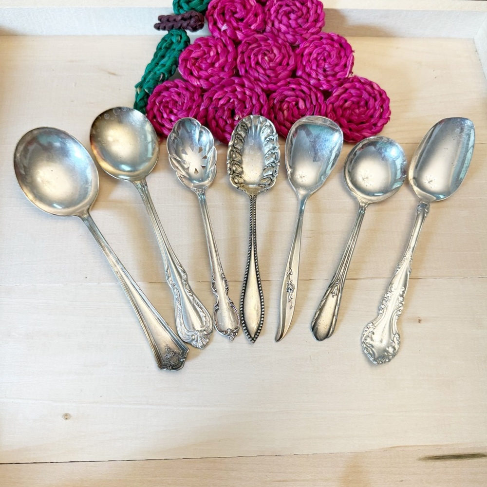 7 Vintage/Antique Silver Plate Elegant Spoon All Marked